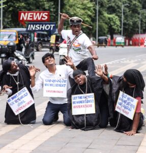 A street protest and awareness campaign organized by Vande Mataram at Master Canteen, Bhubaneswar, highlighting concerns over crimes against girls